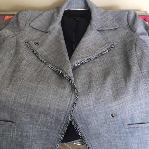 Banana Republic Fringed Edge Blue Chambray Lined Suit Jacket sz 0 - Picture 13 of 13